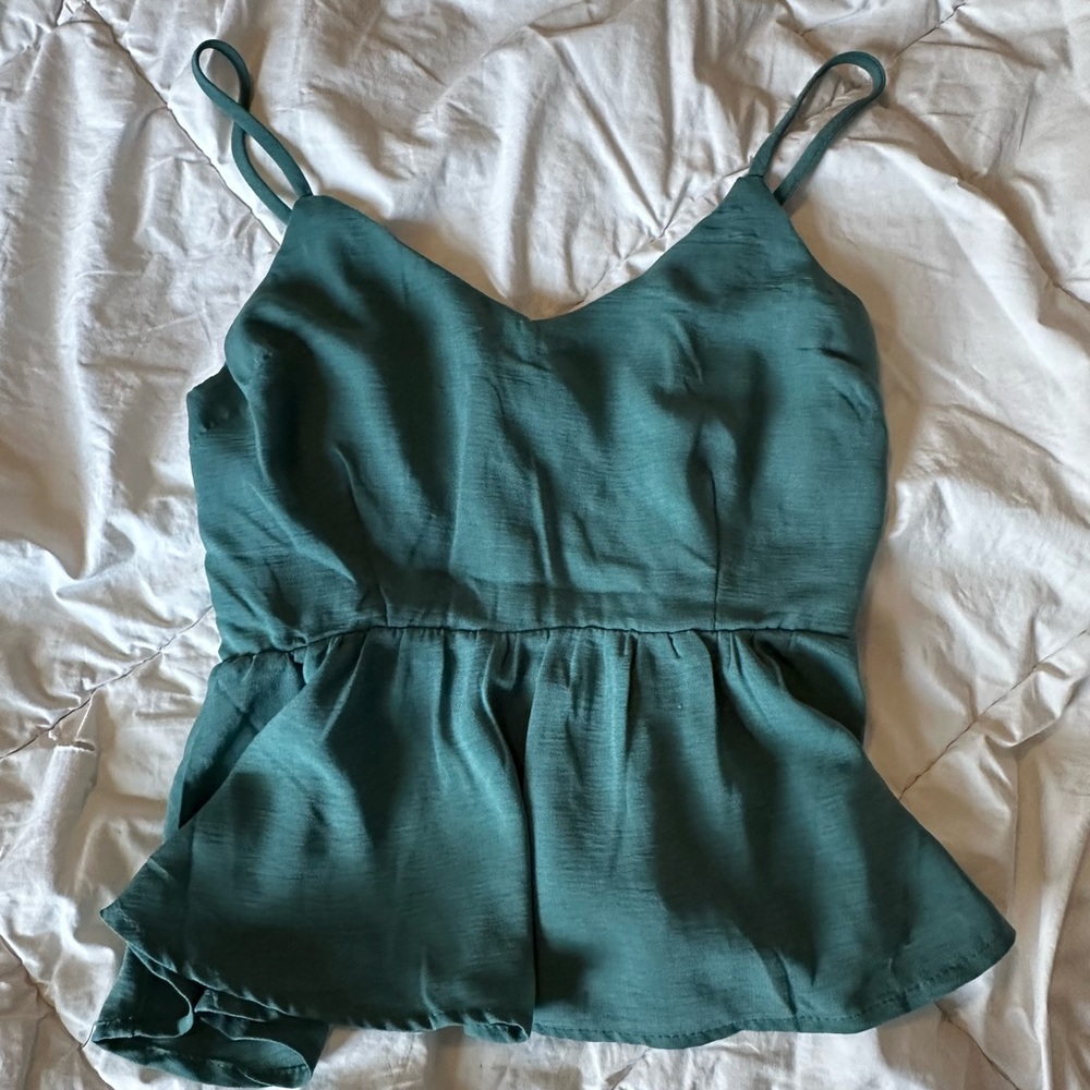 Blue green, spaghetti strap, flowy blouse.
